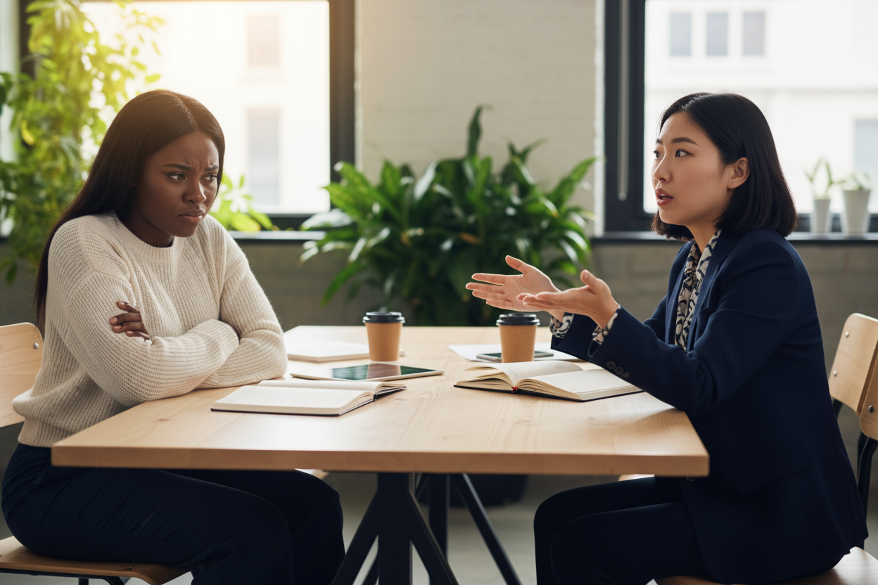 Two women experiencing communication difficulties