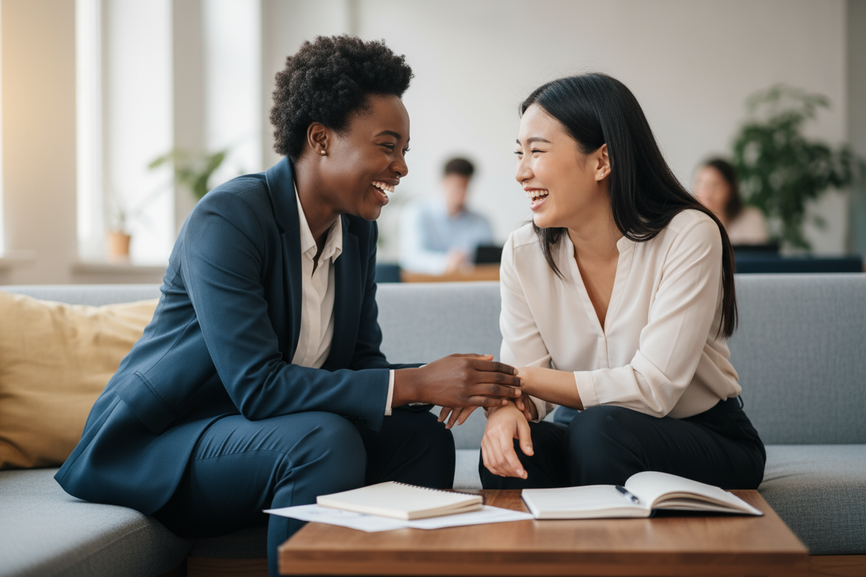 Two women successfully communicating and connecting